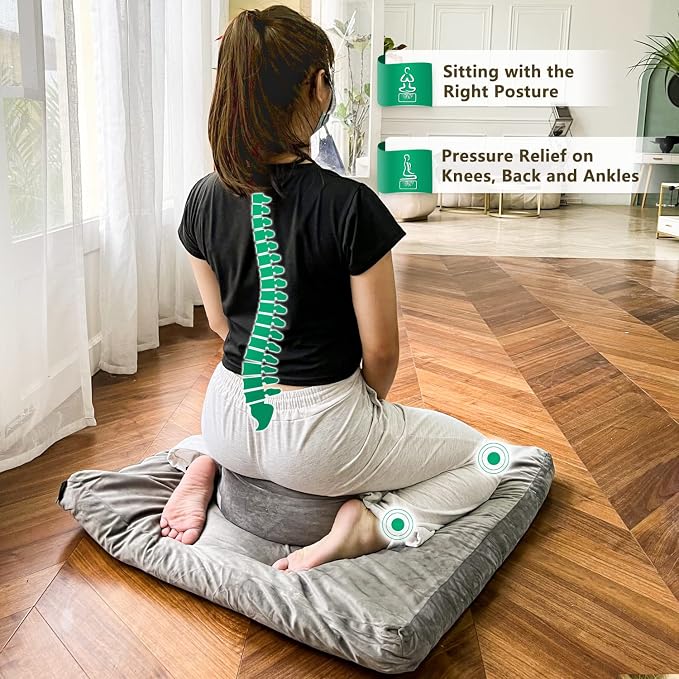 Hihealer Meditation Cushion, Traditional Tibetan Meditation Pillow Velvet Cover - Image 4