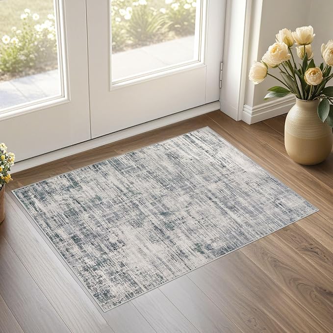 2x3 Entryway Area Rugs: Washable Neutral Abstract Small Rug Door Mat Non-Slip by UERMEI