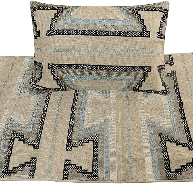 The HomeCentric King Queen Twin Blue & Ivory Designer Twin 53"x18" Bed Runner - Image 2