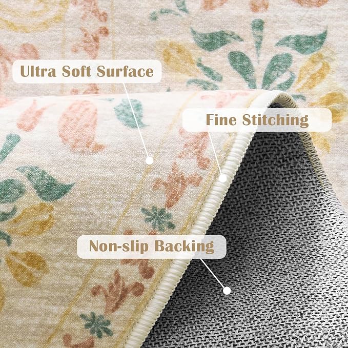 jinchan Round Rug 6ft Area Rugs Vintage Floral Distressed Design, Machine - Image 4