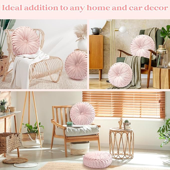 4 Pcs Round Throw Pillows 15 Inch Decorative Velvet Pleated Pumpkin Floor Boho - Image 6