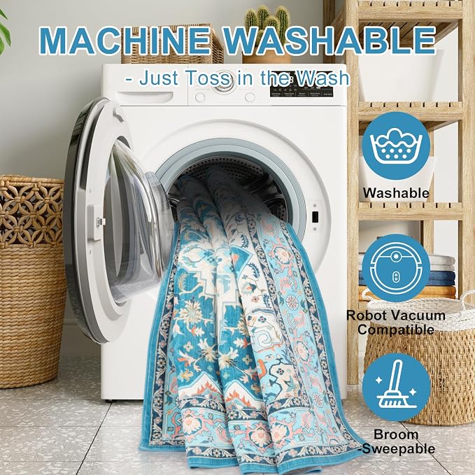 WILLSUN Washable Area Rugs, 5x7 Non-Slip Boho Large Area Rugs - Image 5