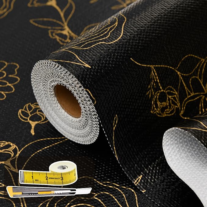 Shelf Liners for Kitchen Cabinets 17.5in x 30FT Non Adhesive Drawer Liner Black by Oneoftheworld