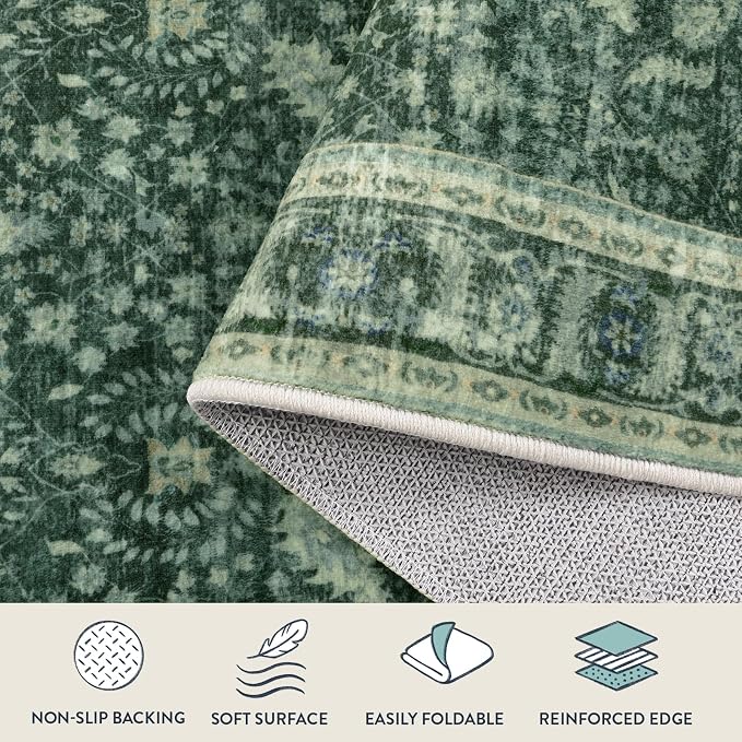 Lahome Vintage 2x6 Green Washable Kitchen Runner Rug, Soft Rug Runners - Image 3