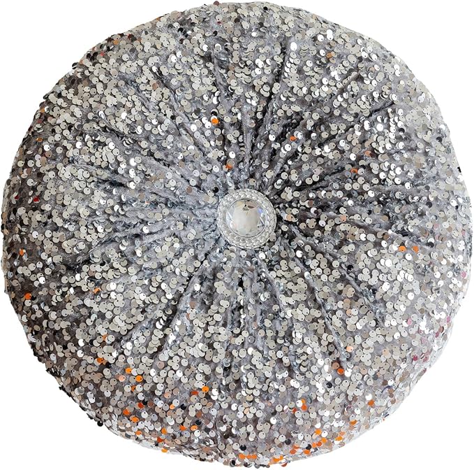 Round Throw Pillow, 13.7" Soft Glitter Sequin Pleated Pumpkin Decorative Round by Unknown