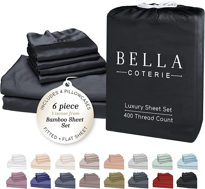 Bella Coterie 6 Piece Luxury Bamboo Viscose King Size Sheet Set | 100% by BC