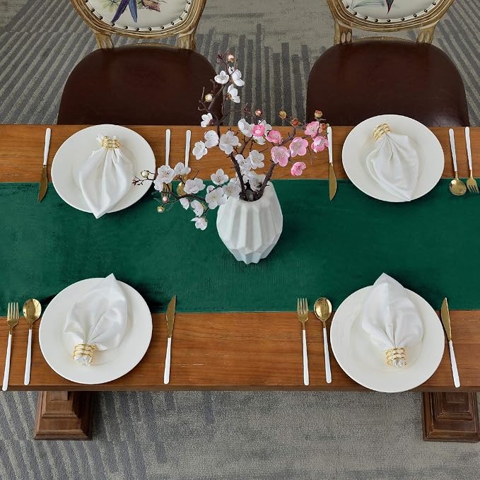 BALCONY & FALCON Velvet Table Runner 14"x95" Emerald Green Luxury Machine - Image 3