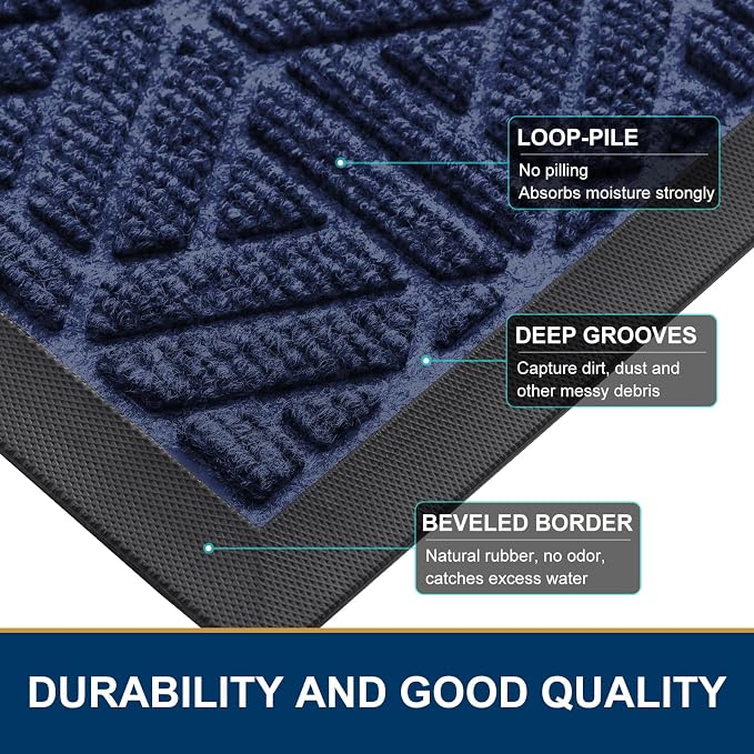 Smiry Front Door Mat Outside Entrance, Heavy Duty Sturdy Natural Rubber Doormat - Image 3