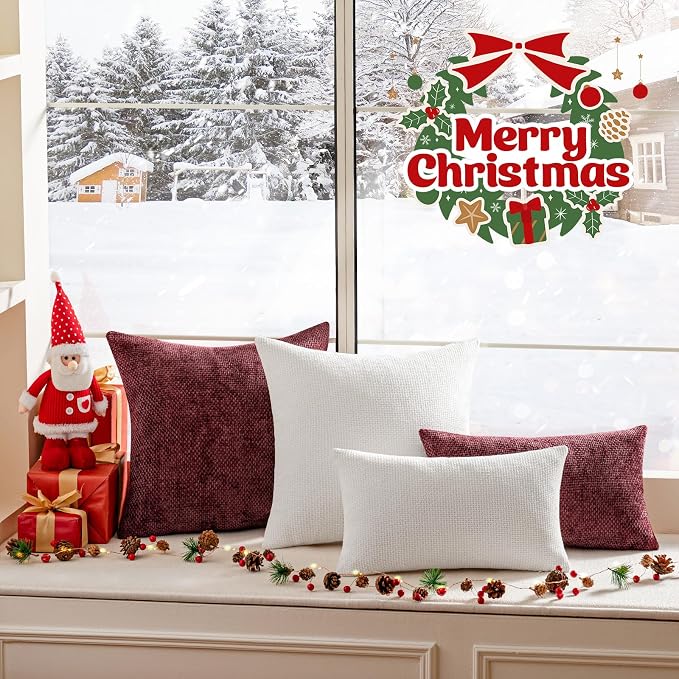 a moment Christmas White Chenille Throw Pillow Covers 12x20 Inch Pack of 2 - Image 4
