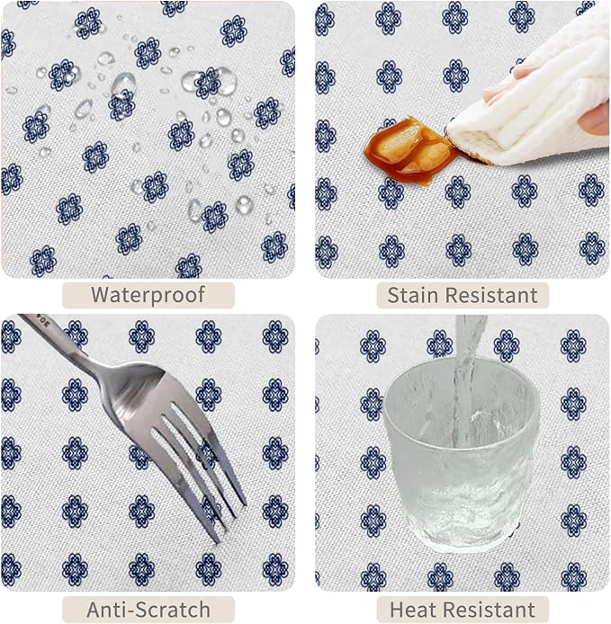 60x120inches Blue Medallion Print Tablecloth Mykonos Blue Mediterranean Tile - Image 4