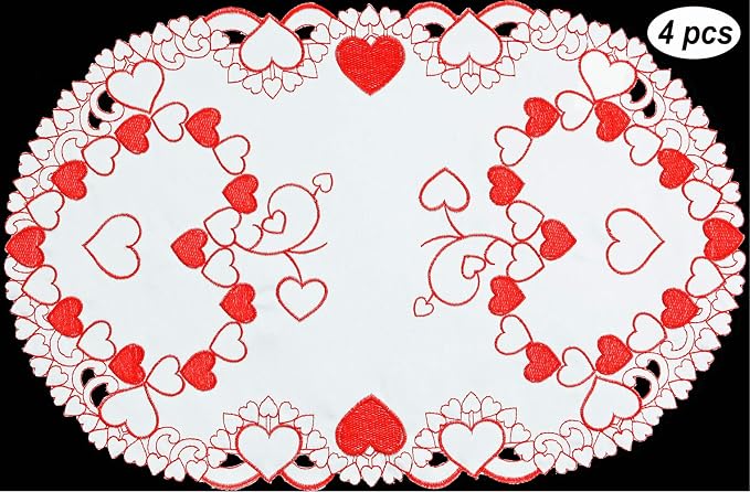Creative Linens Embroidered Red Hearts Placemats, Table Runners, Tablecloths - Image 2