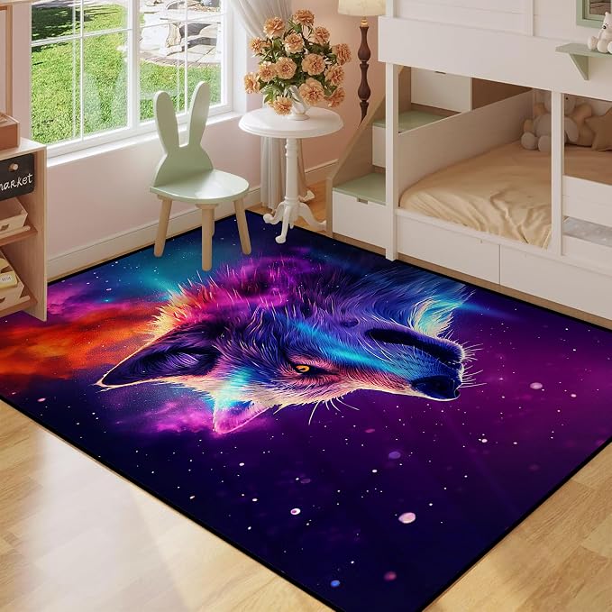 Galaxy Wolf Rug Large 3D Fierce Wolves Area Rugs - Image 6