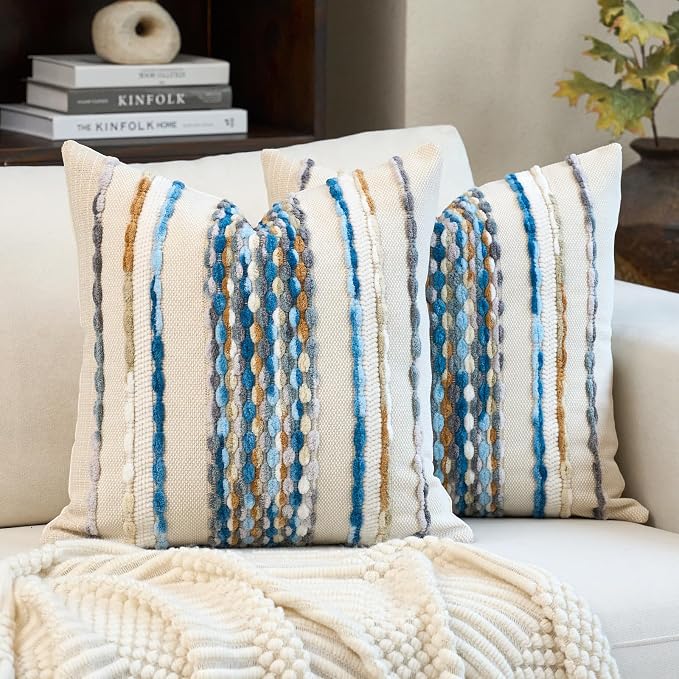 Aeckself Boho Pillow Covers 18x18 Inch Set of 2, Farmhouse Decorative Striped by AECKSELF