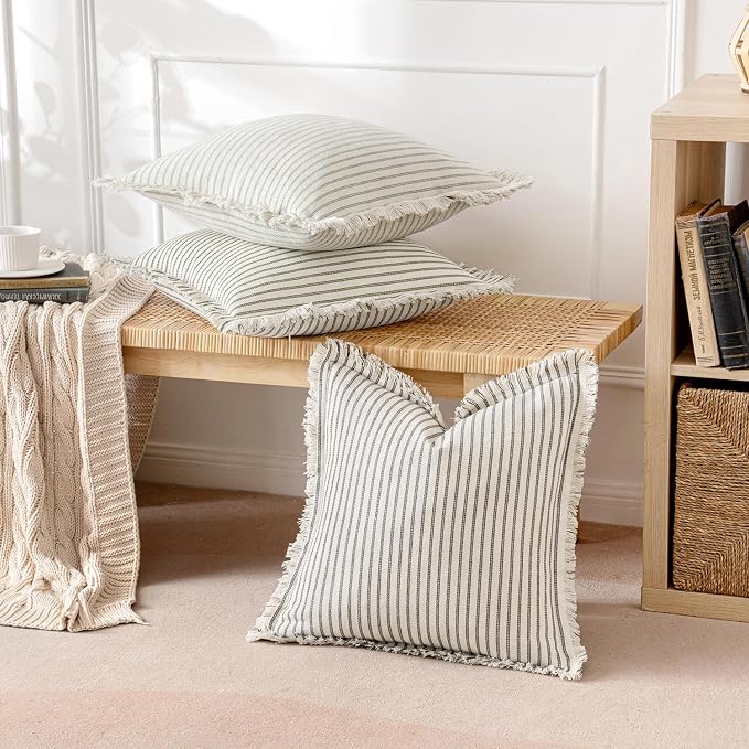 MIULEE Pack of 2 Olive Green Christmas Pillow Covers 18x18 Inch Striped - Image 5