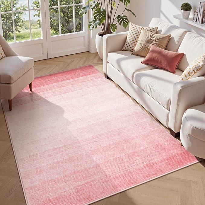 Wonnitar Pink Washable 4x6 Rug, Modern Ombre Rugs by Wonnitar