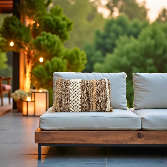 Decorative Boho-Chic Lumbar Pillow Cover 12x20 Premium Handwoven Tufted Cotton - Image 3