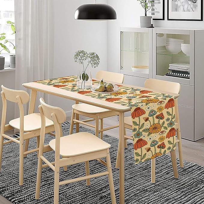 70's Boho Mushroom Table Runner, Retro Kitchen Groovy Hippie Funky Table - Image 7