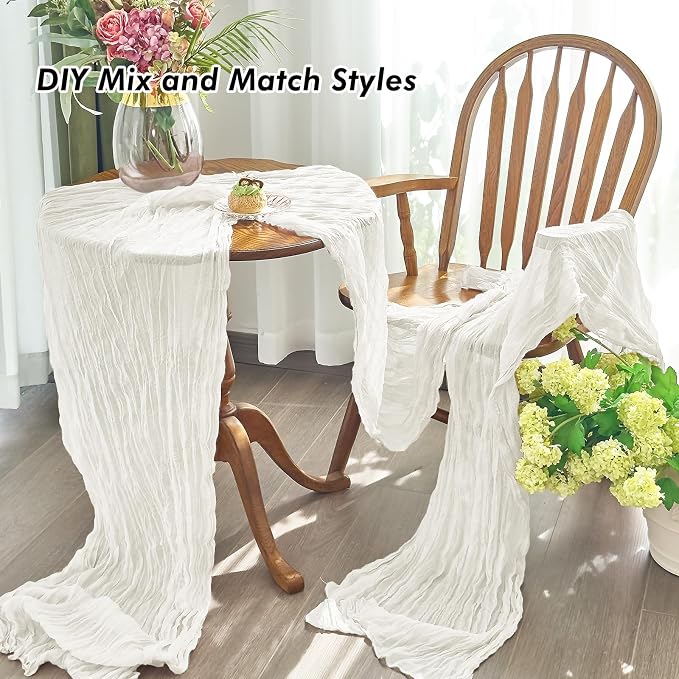 IVAPUPU 10 Pcs Cheesecloth Table Runner - 10ft Ivory White Boho Gauze Cheese - Image 4