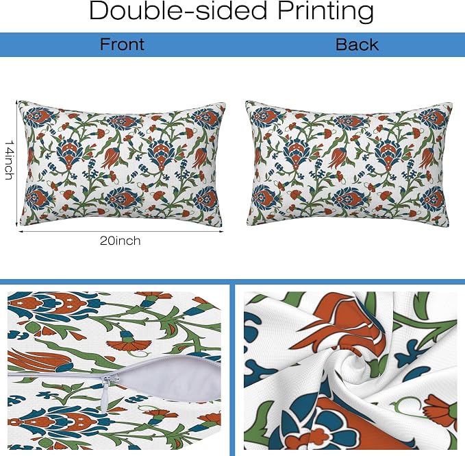 Throw Pillow Cover Case Vintage Floral Pillow Covers 20x12 Inch Set of 2 - Image 2