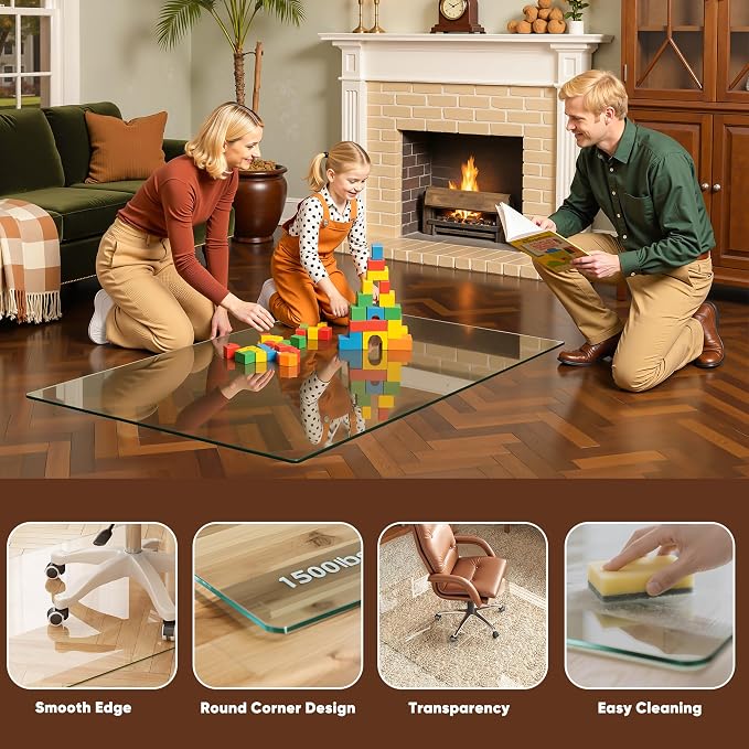 Antok Tempered Glass Chair Mat, Heavy Duty 0.2" Desk Chair Mat - Image 8