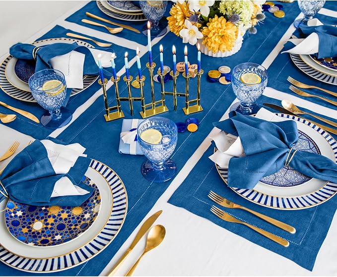 Solino Home Linen Indigo Blue Table Runner 132 Inches Long - Image 3