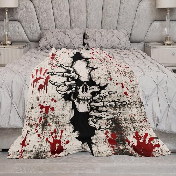 Horror Skull Throw Blanket, Halloween Day of The Dead Vintage Gothic Scary - Image 7