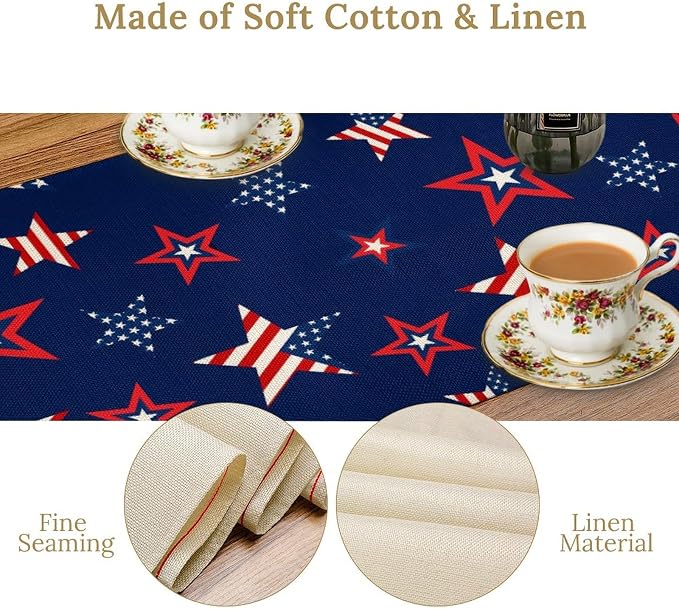 4th of July Patriotic Table Runner, Memorial Day Independence Day Freedom Stars - Image 4