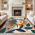 5x7 Sun and Moon Area Rug Leaf Orange Yellow Blue Beige Rug Non Slip Low Pile by Unknown