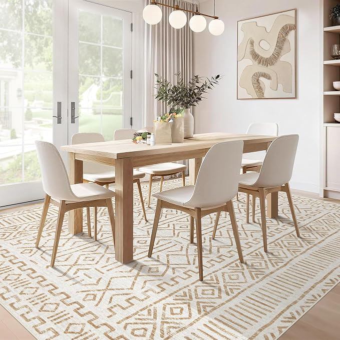 5x7 Area Rug Living Room: Washable Boho Geometric Moroccan Rug Neutral Modern - Image 6