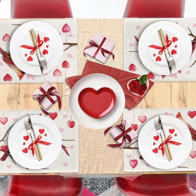 Valentines Day Cardinal Placemats Set of 4, Anniversary Wedding Home Kitchen - Image 6