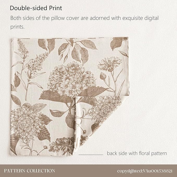 Foindtower Set of 2 Linen Floral Throw Pillow Covers Neutral Vintage Print - Image 7