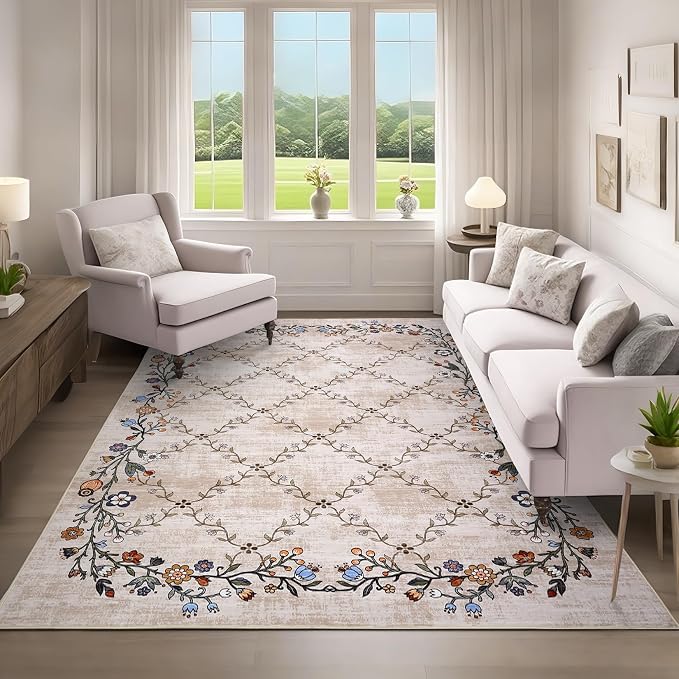 Garveehome 5x7 Washable Floral Area Rugs by GarveeHome