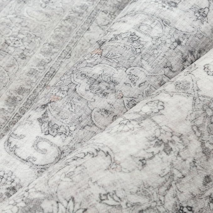 Gray Area Rug 6x9 for Living Room Washable Vintage Carpet Low Pile Non Slip - Image 6