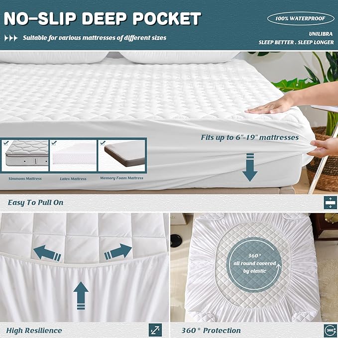 UNILIBRA Full Mattress Cover Waterproof, Deep Pocket Mattress Pad Protector - Image 4