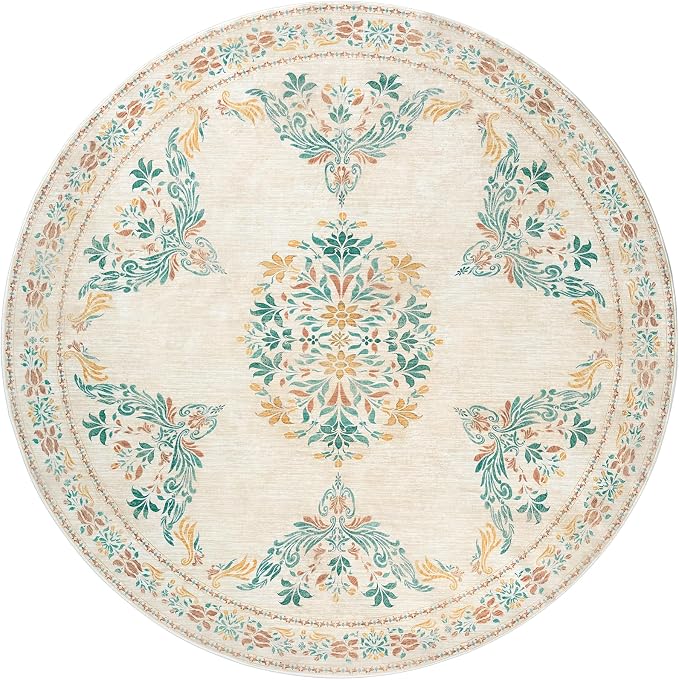 jinchan Round Rug 6ft Area Rugs Vintage Floral Distressed Design, Machine - Image 8