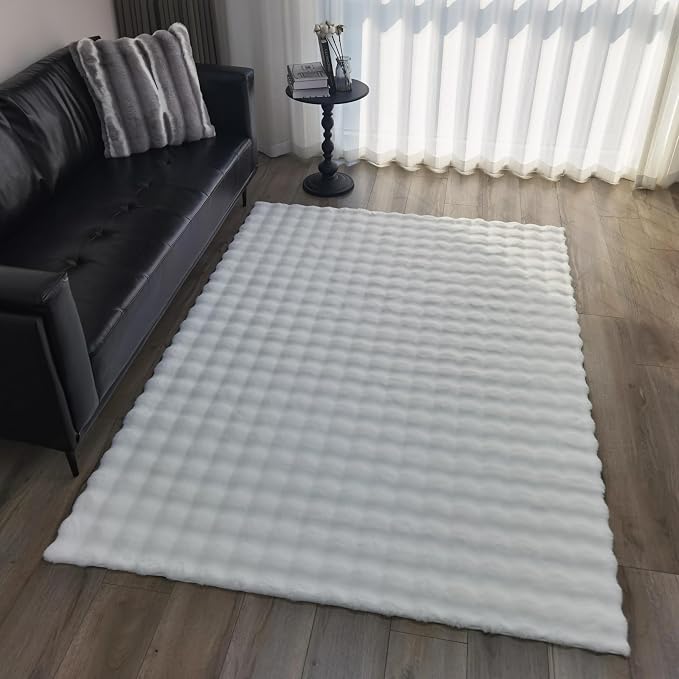 GLORY RUGS Area Rugs Bubble Soft Faux Rabbit Fur Rug 5x7 Polar White Plush - Image 2