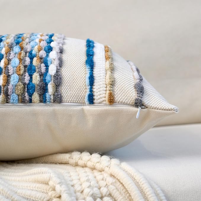 Aeckself Boho Pillow Covers 18x18 Inch Set of 2, Farmhouse Decorative Striped - Image 3