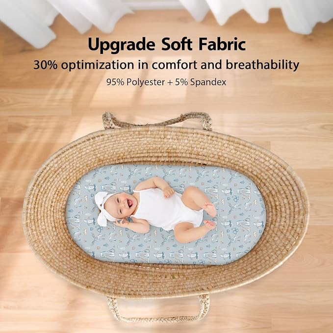 Baby Bassinet Sheets Girl Boy, Fitted Bassinet Sheet Set 3 Pack Bassinet - Image 3