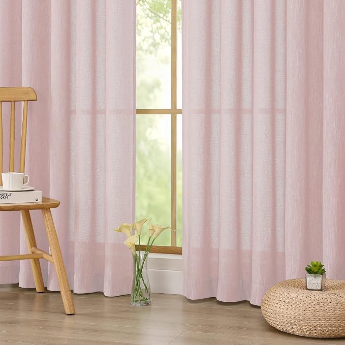 Simplebrand Blush Semi Sheer Faux Linen Textured 120 Inches Long Curtains 2 - Image 7
