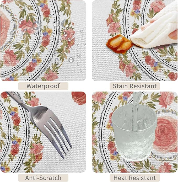 60x120inches Floral Rectangle Tablecloth Pink Rose Flower Wreath Printed - Image 4