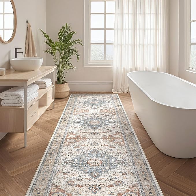 Runner Rug Kitchen Washable Rugs: 3x10 Non-Slip Boho Vintage Distressed Stain - Image 5