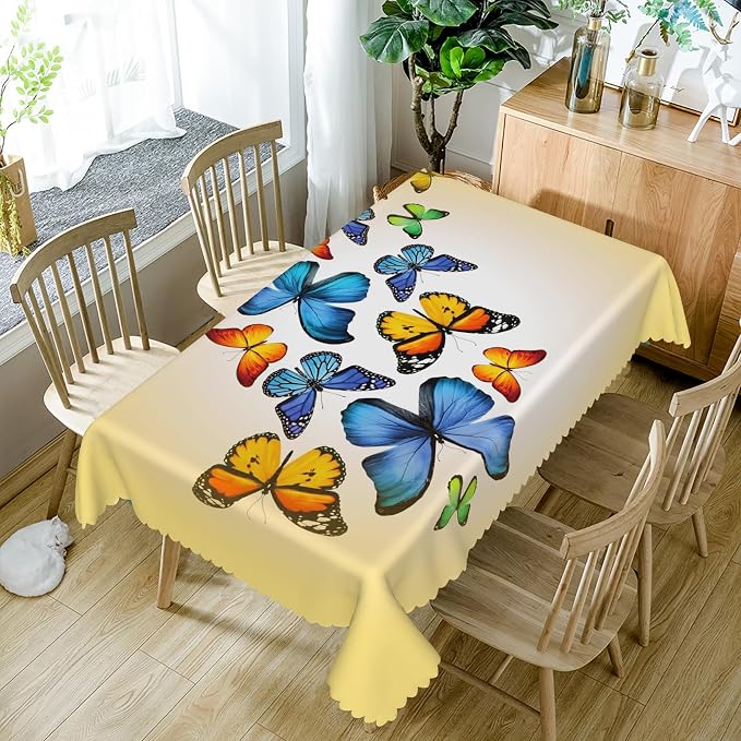 60x120inches Butterfly Rectangle Tablecloth Colorful Butterflies Printed Yellow - Image 5
