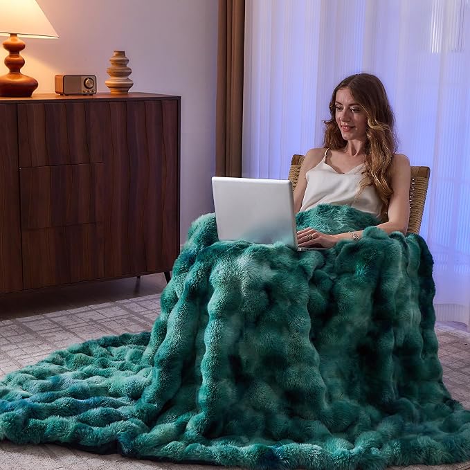 Lotus Karen Faux Fur Throw Blanket Tie-Dye Green - Image 6