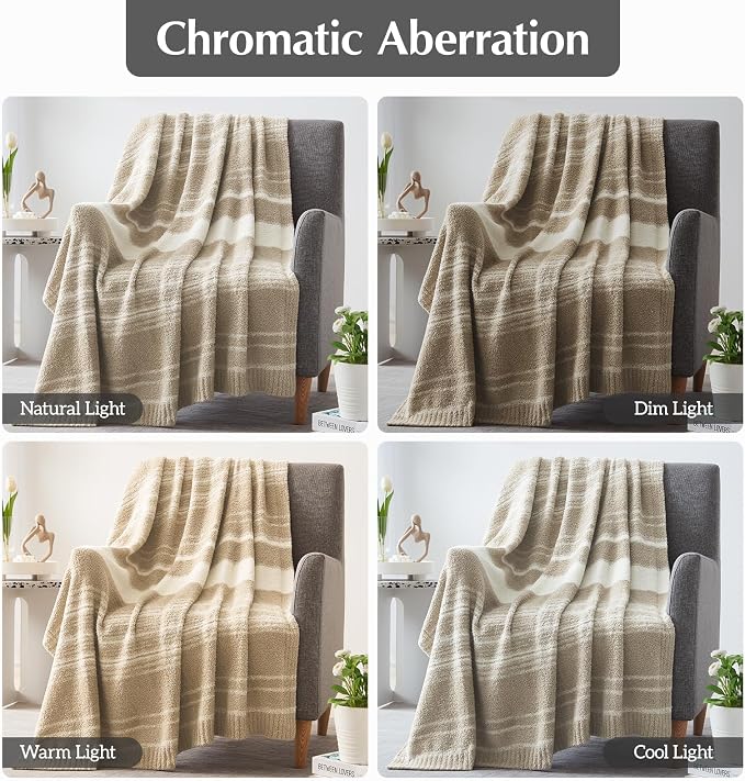 WRENGONGE Khaki Throw Blanket, 50x70 Soft Cozy Striped Throw Blankets - Image 6