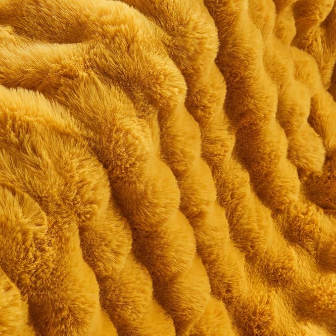 Lotus Karen Faux Fur Throw Blanket Ginger Yellow - Image 8