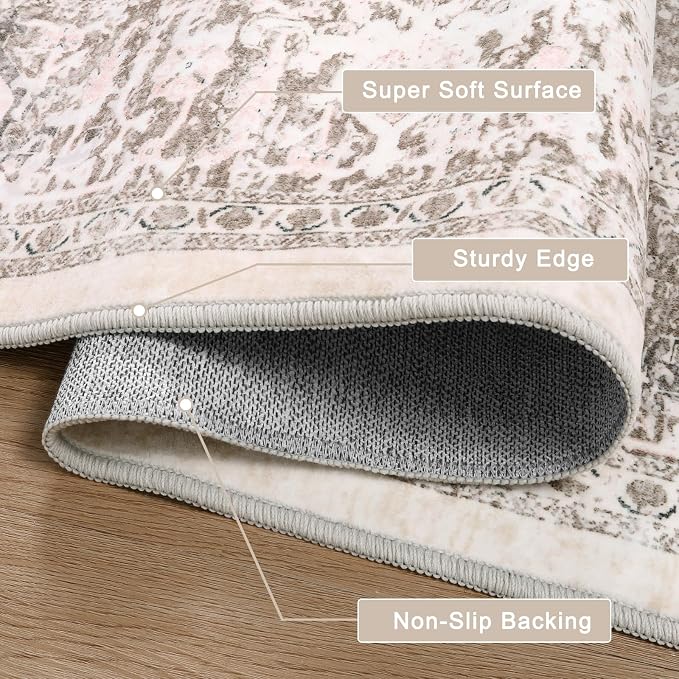 LIVEBOX 5x7 Area Rugs for Living Room, Washable Nursery Beige Neutral Boho Rug - Image 2