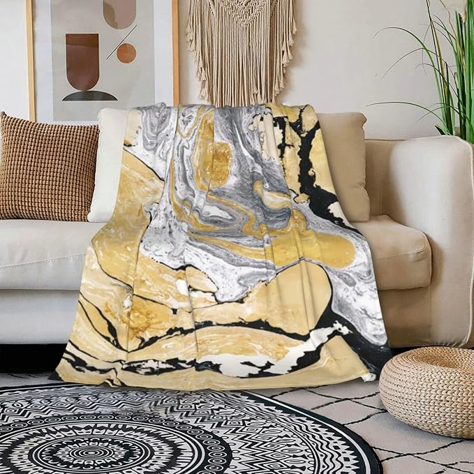 HGOD DESIGNS Gold Golden and Silver Marble Ink Abstract Painting Flannel Fleece - Image 3