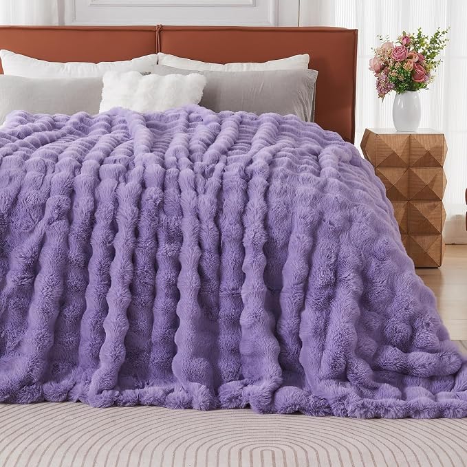 Lotus Karen Faux Fur Throw Blanket Purple - Image 3