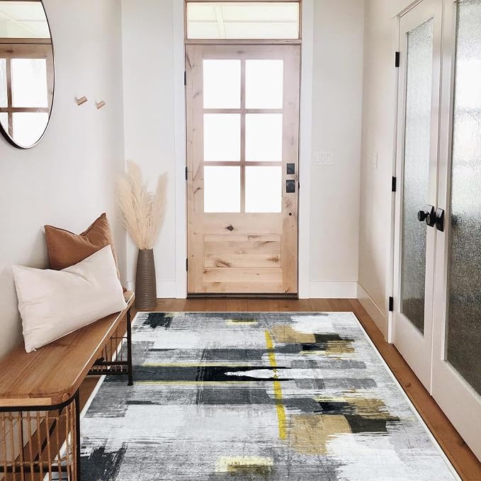 Runner Rug Washable 2x80 FT, Non Slip Rubber Backing Abstract Carpet, Soft Area by PENFHF