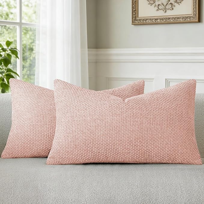 a moment Pink Spring Chenille Throw Pillow Covers 12x20 Inch Pack of 2 Modern by amoment